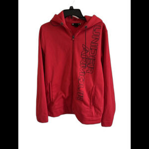 Under Armour Full Zip Red Fleece Hoodie Size Med Loose